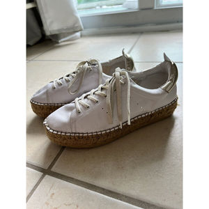 Steven by Steve Madden Peck Womens Espadrille Platform Shoes 9 White Leather